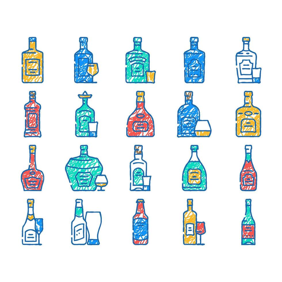 glass bottle alcohol container icon hand drawn vector