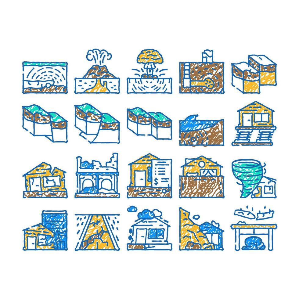 earthquake damage destruction icon hand drawn vector
