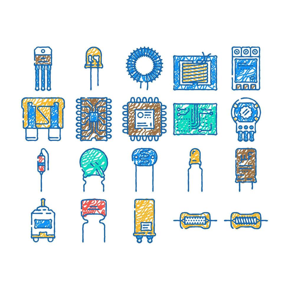 component electronic chip icon hand drawn vector