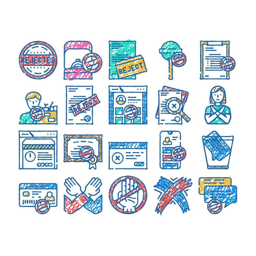 reject deny document cancel icon hand drawn vector