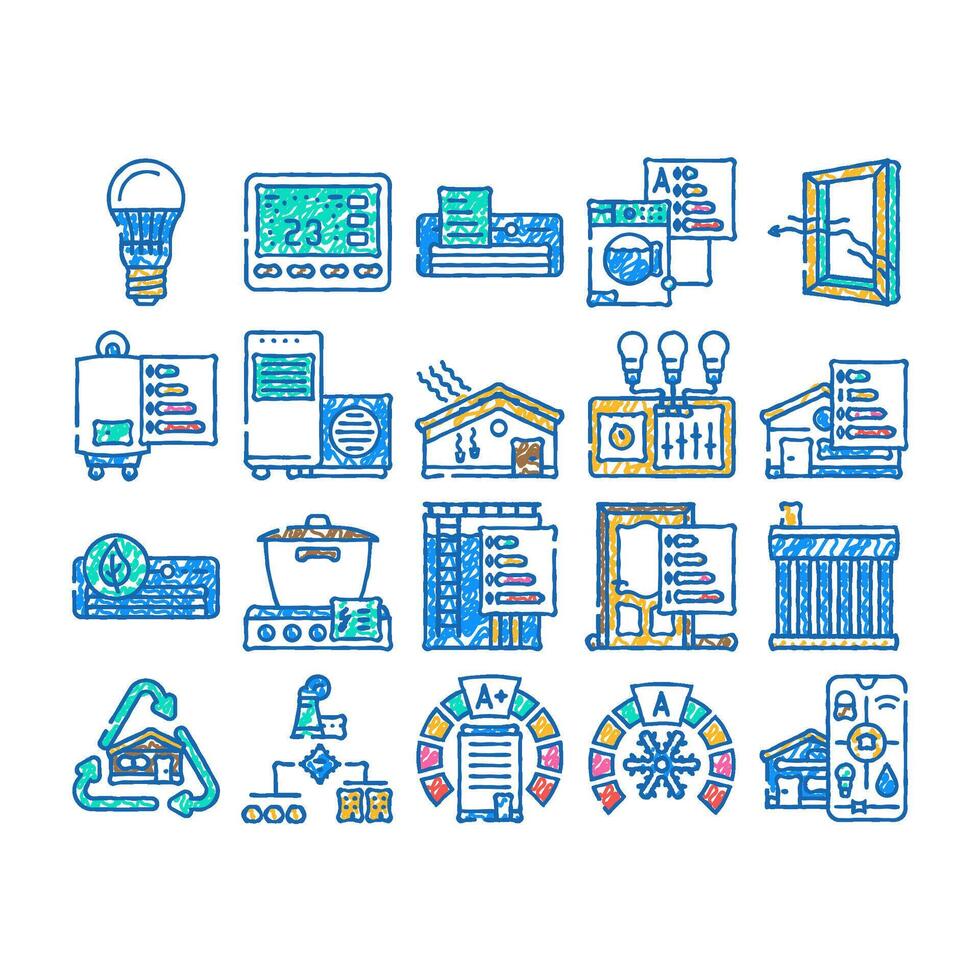 energy efficient technology home icon hand drawn vector