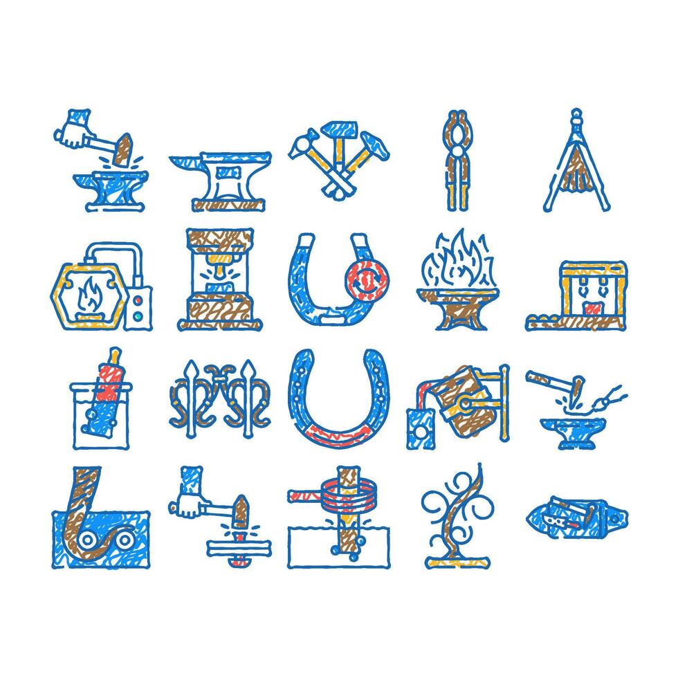 blacksmith forge anvil work icon hand drawn vector