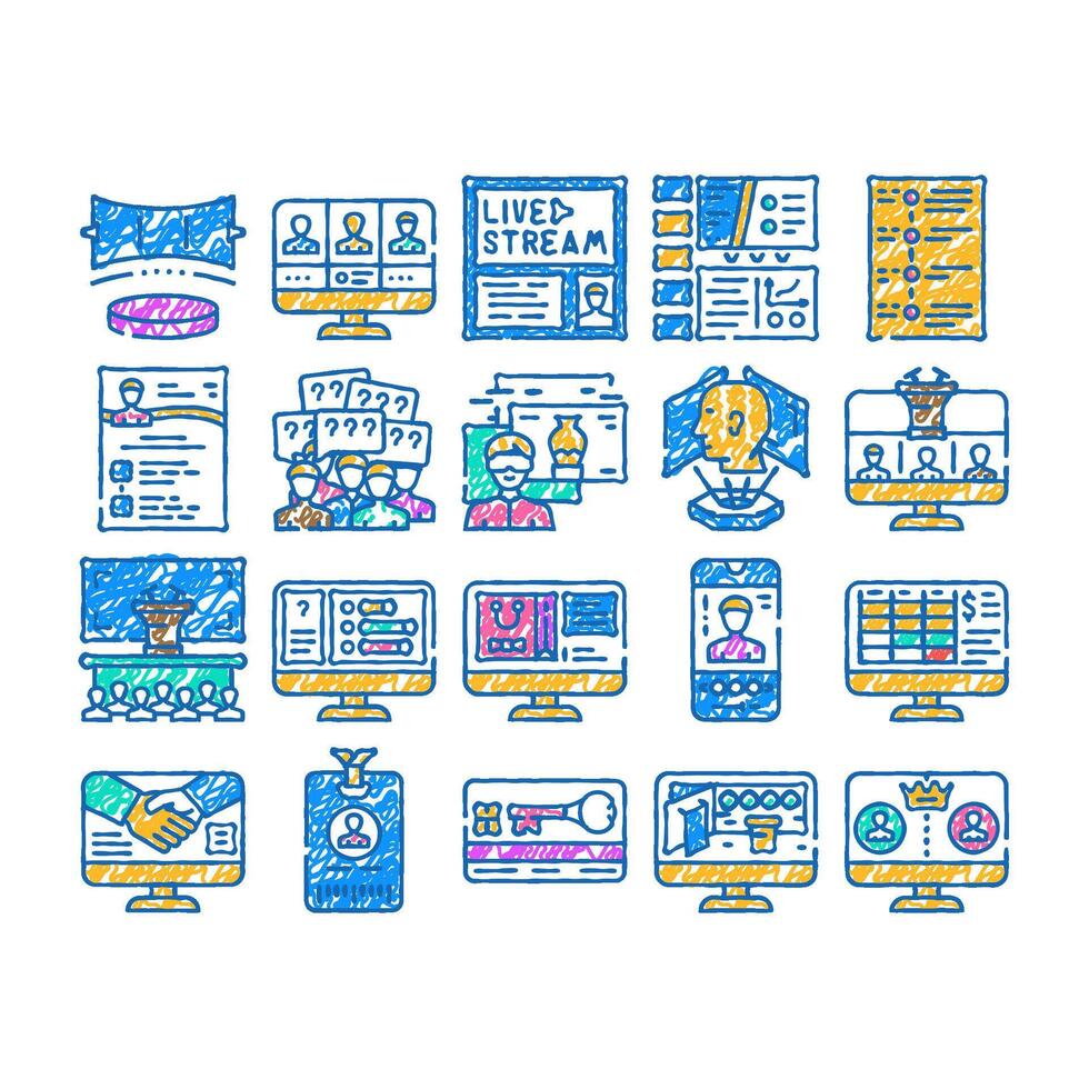 virtual conference event online icon hand drawn vector
