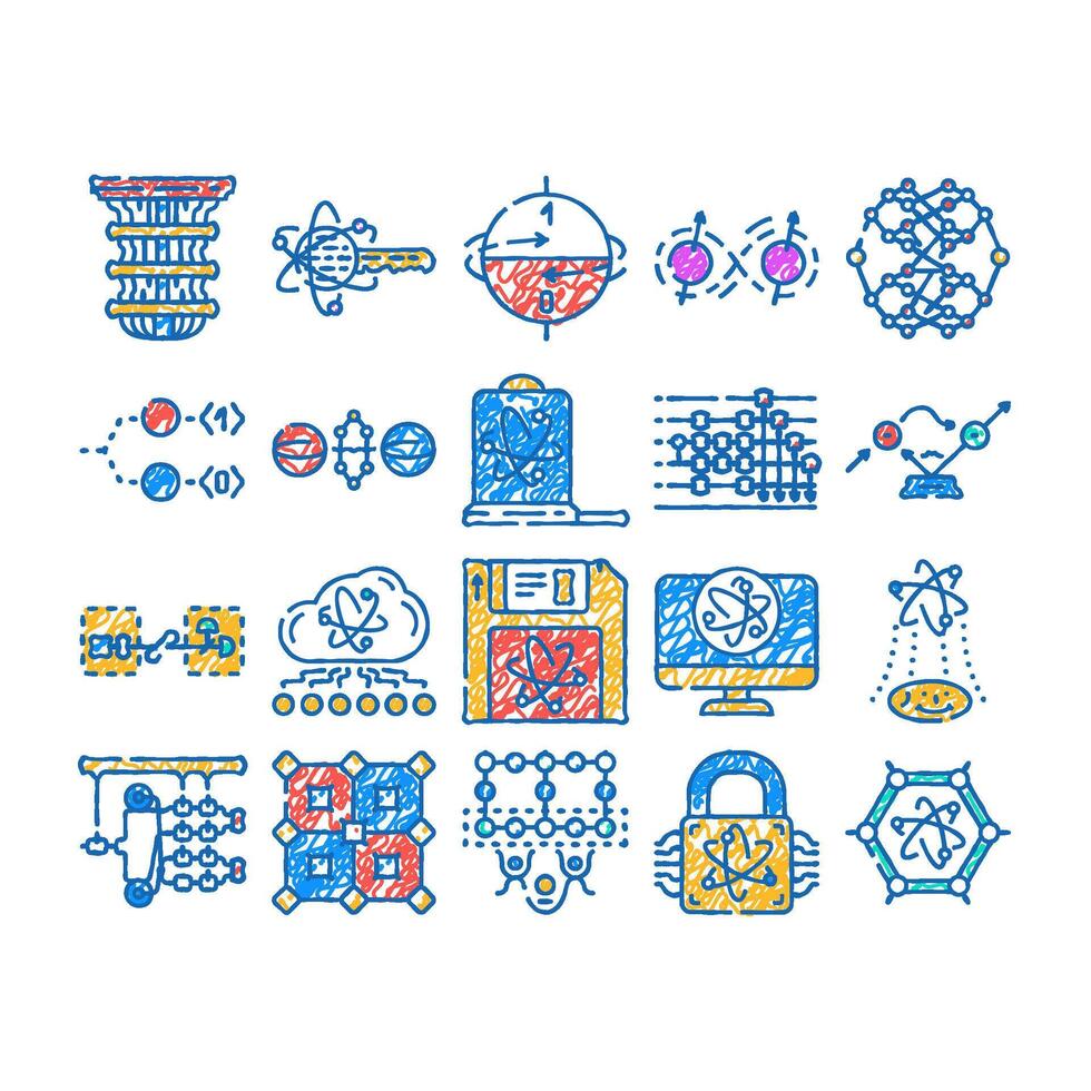 quantum technology data network icon hand drawn vector