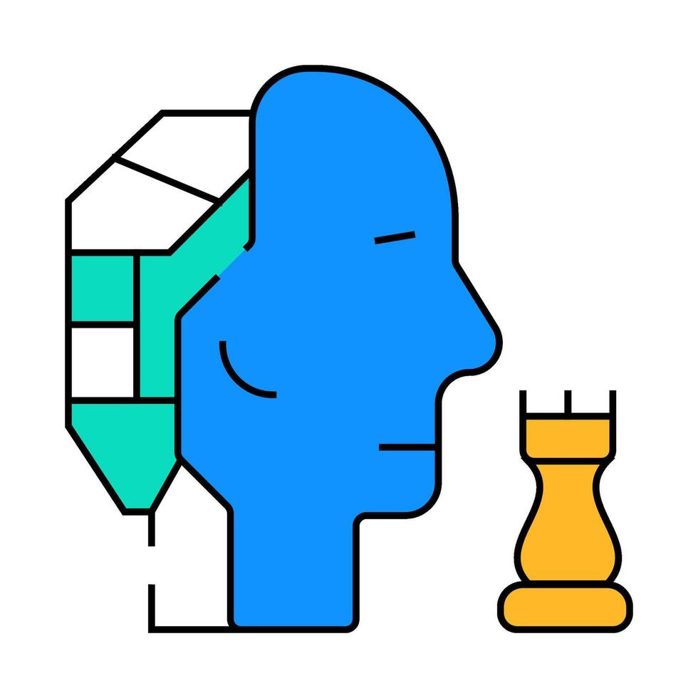 robot head brain play chess icon color illustration vector
