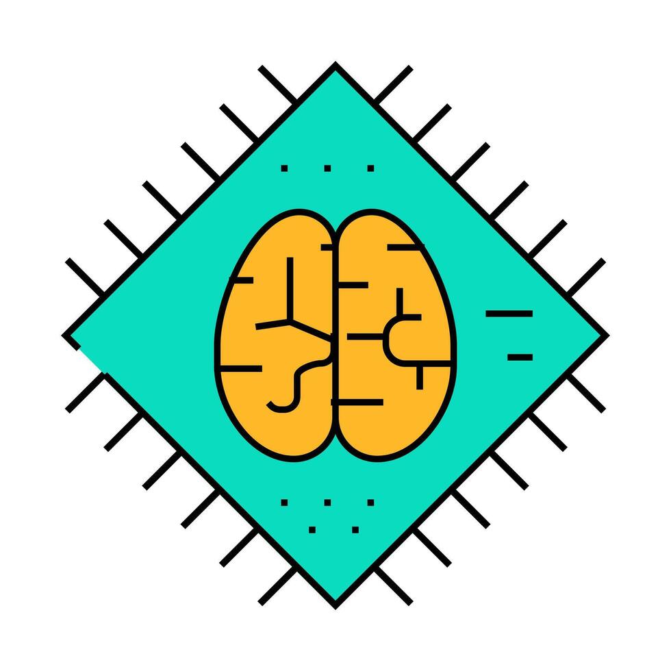 brain microchip artificial intelligence icon color illustration vector