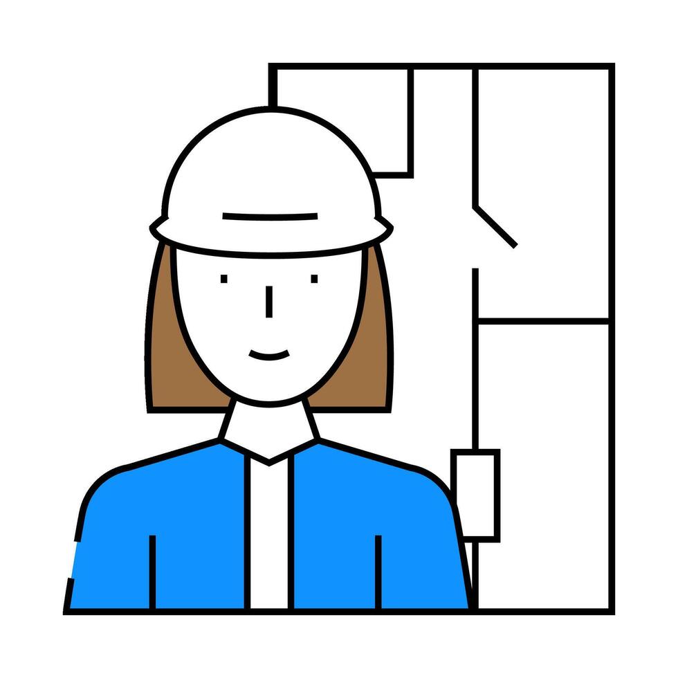 architect woman job icon color illustration vector