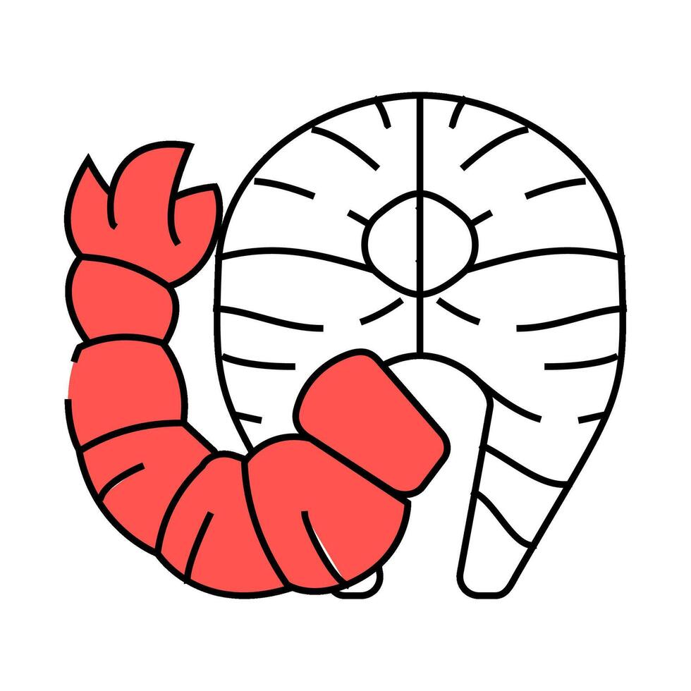 sea product fish and shrimp icon color illustration vector