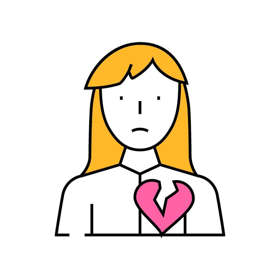 broken heart girl icon color illustration vector