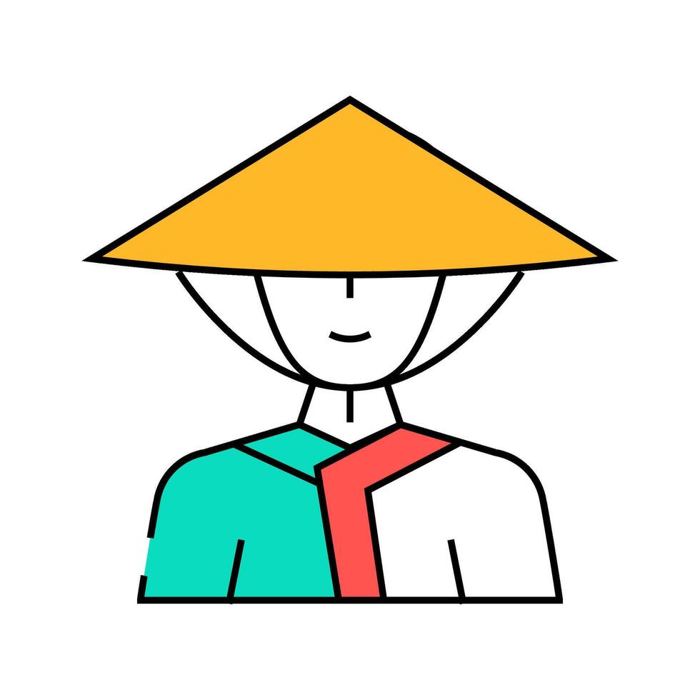 dawley chinese conical hat icon color illustration vector