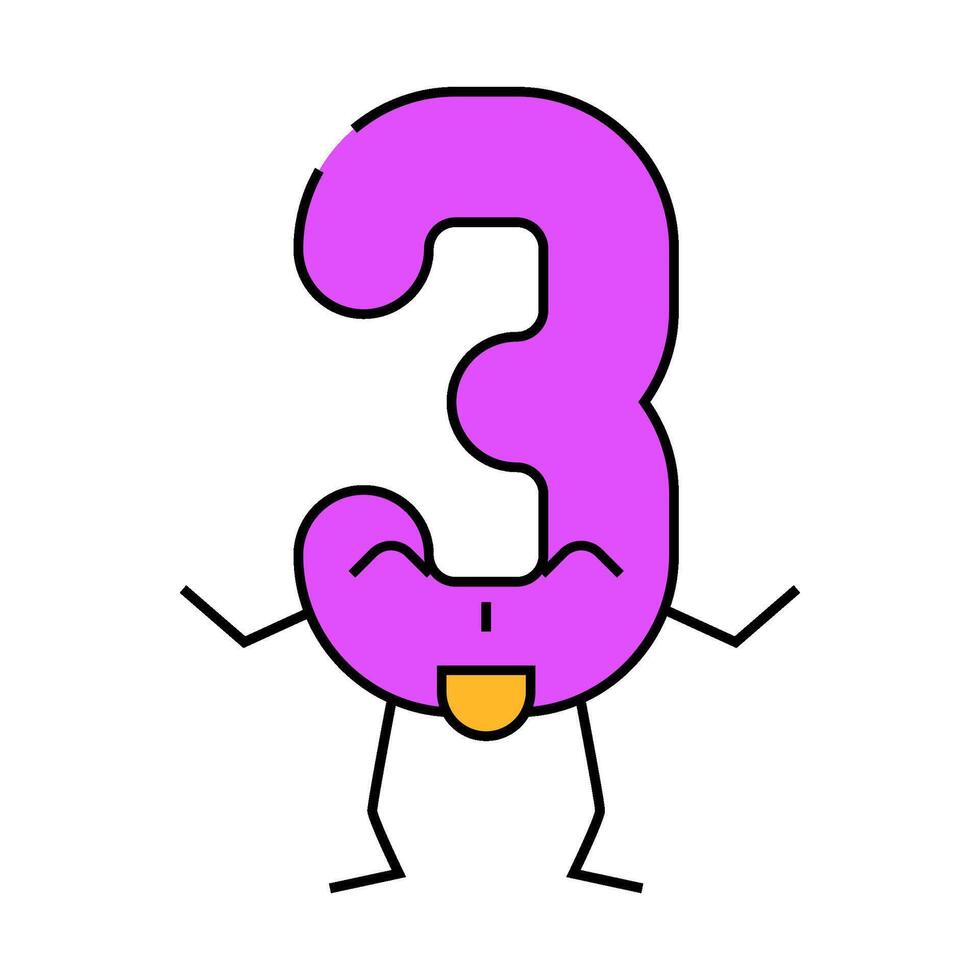 three number character icon color illustration vector