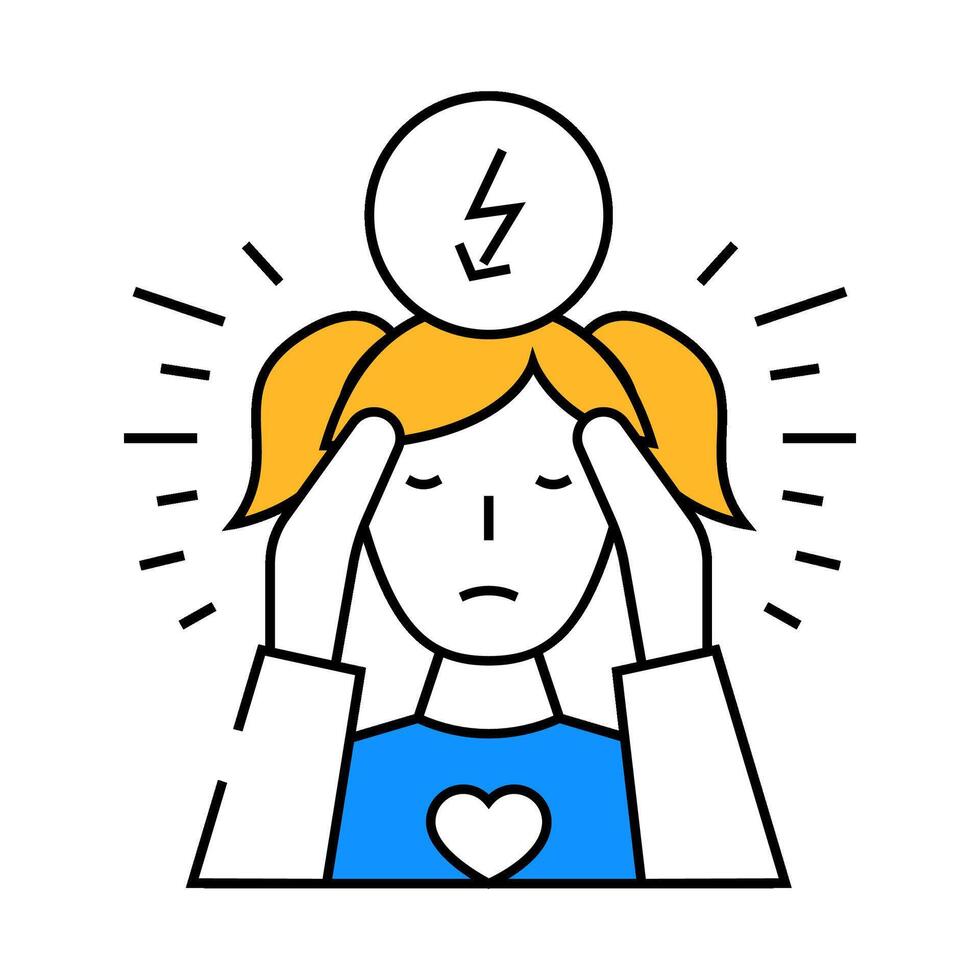 girl kid stress headache icon color illustration vector