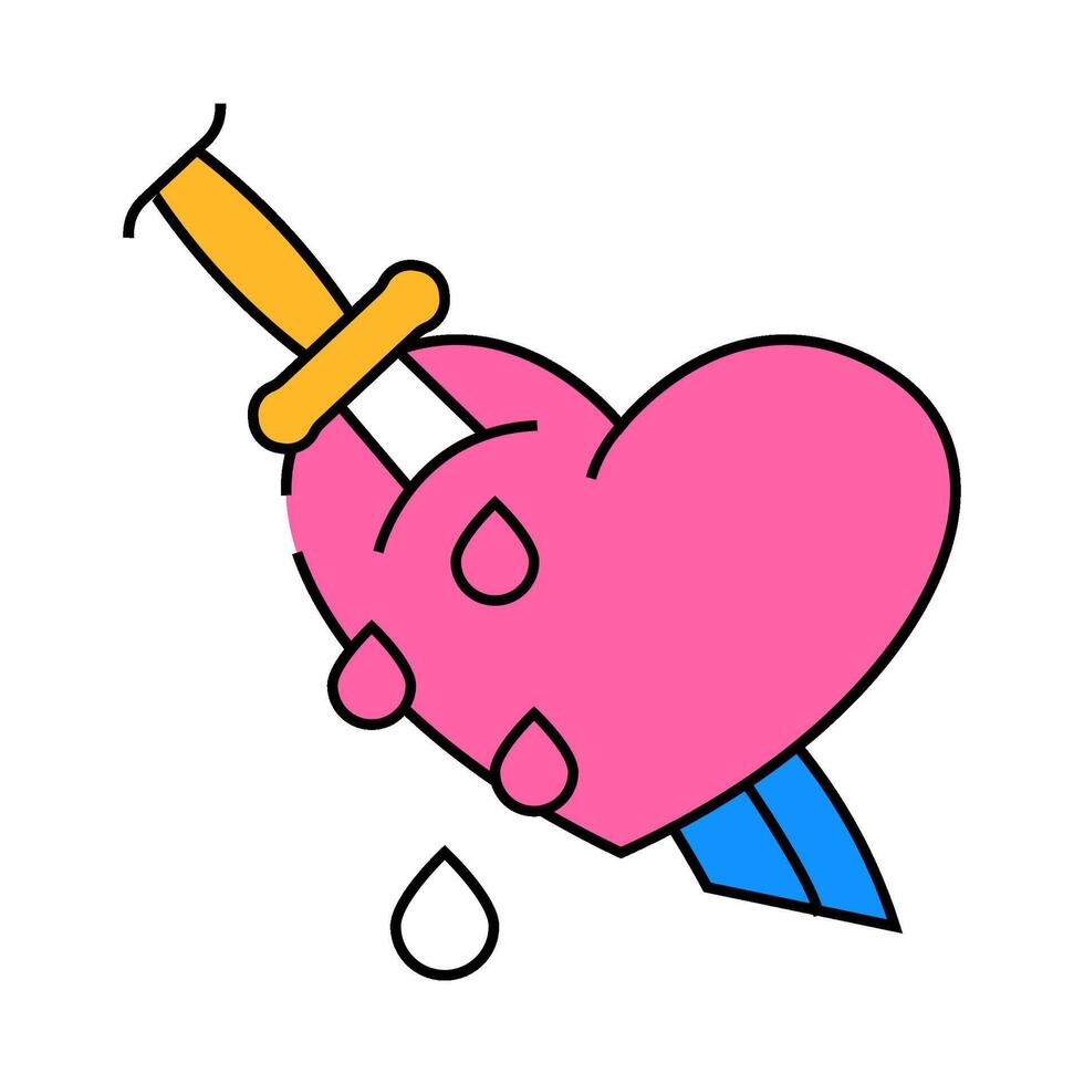 heart tattoo art vintage icon color illustration vector