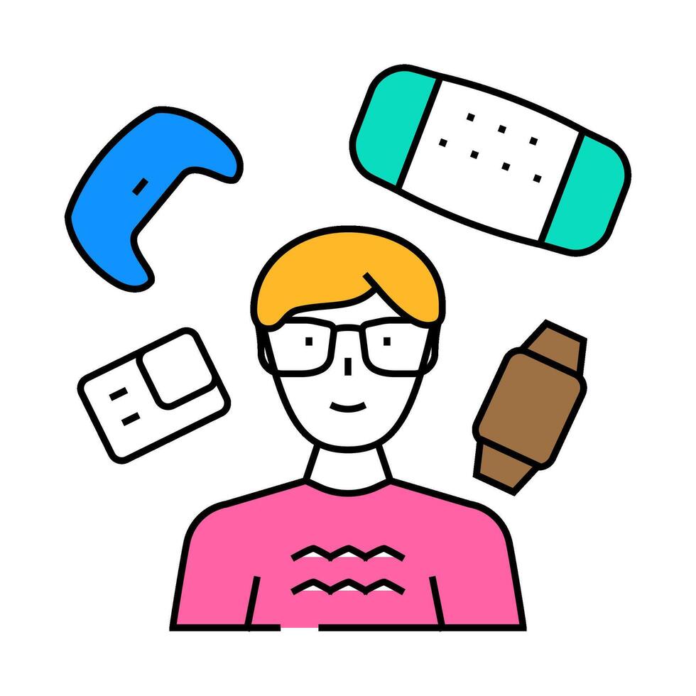 gadget geek tech enthusiast icon color illustration vector