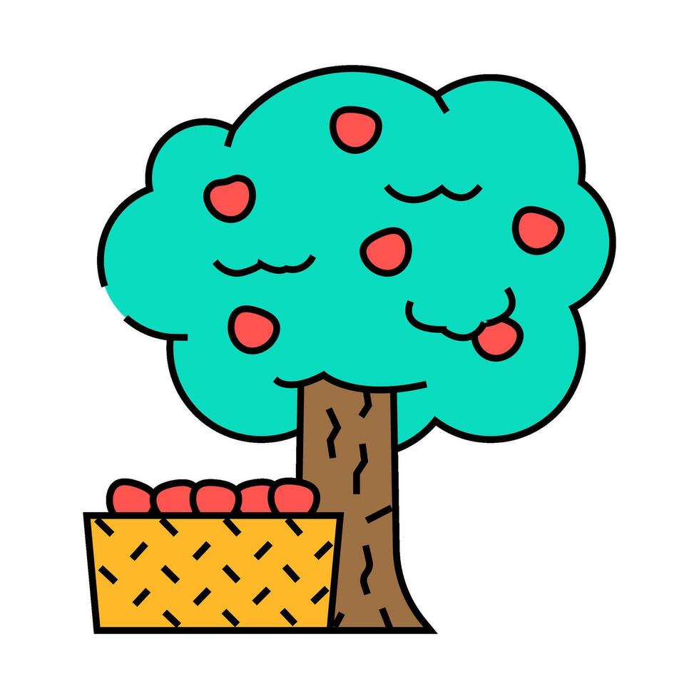 apple picking autumn icon color illustration vector