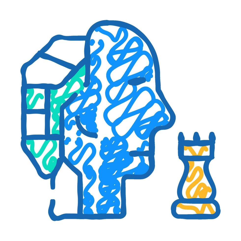 robot head brain play chess icon doodle illustration vector