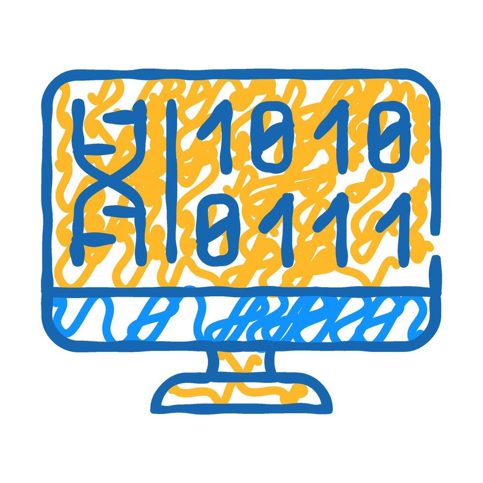 generating protein cell using computer code icon doodle illustration vector