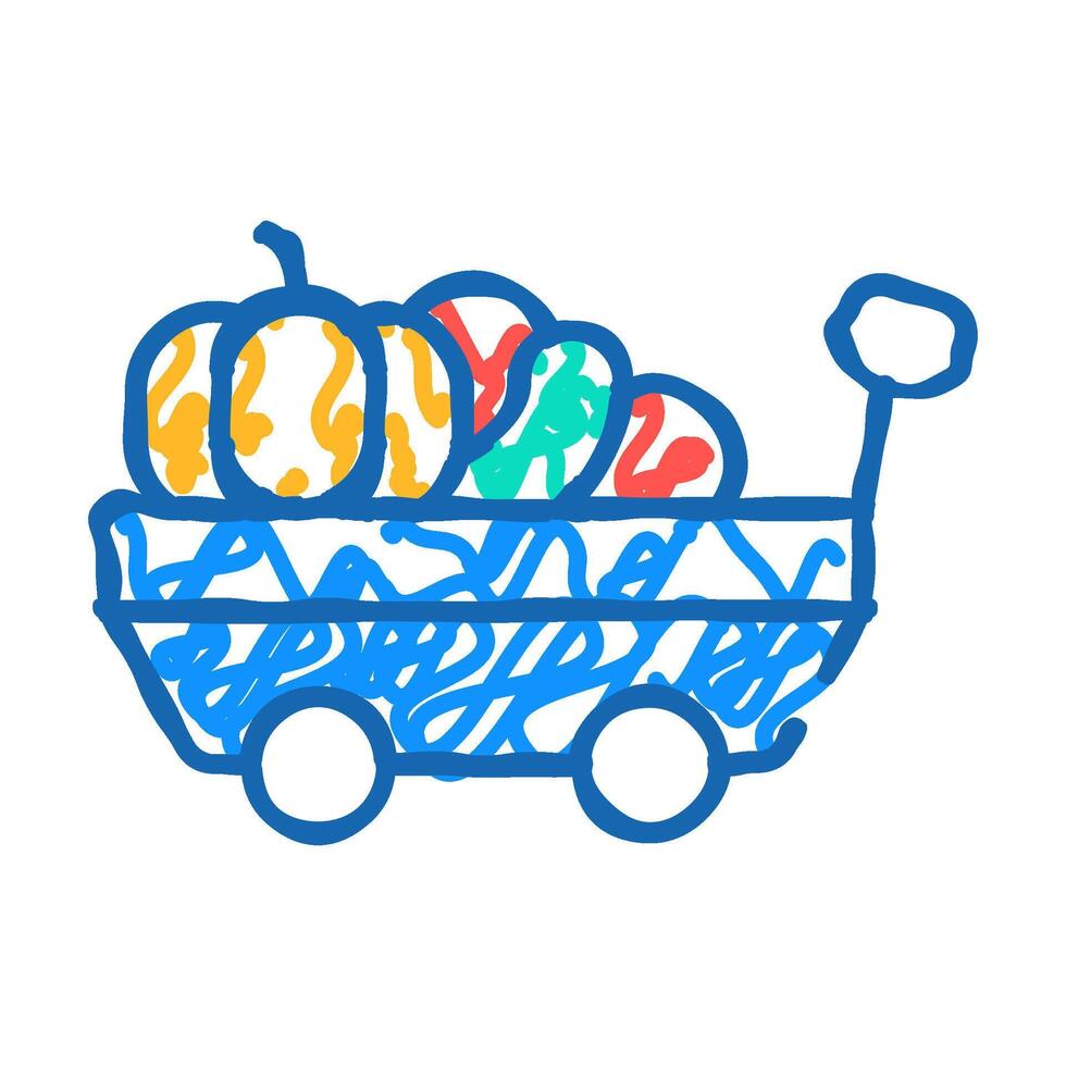 cart with autumn vegetables icon doodle illustration vector