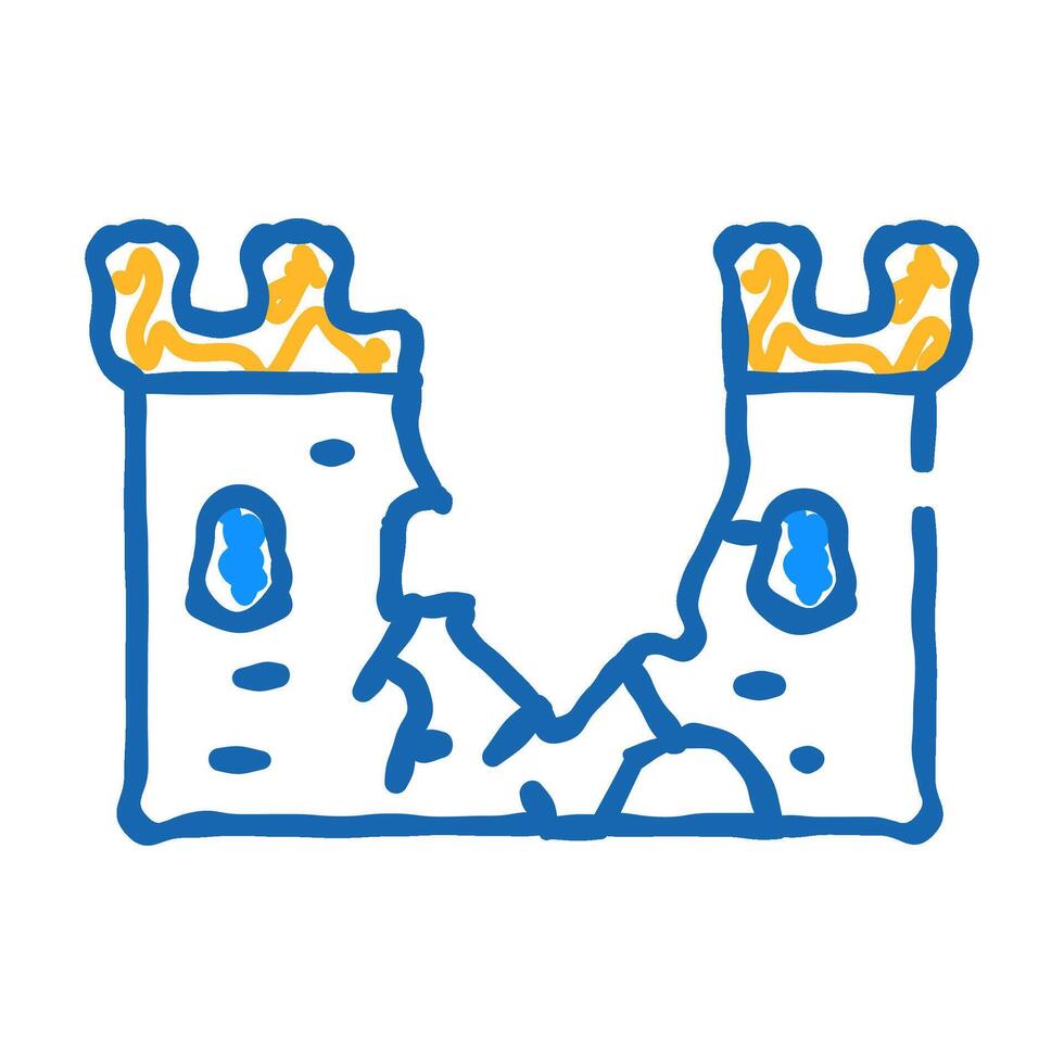 destroyed wall of castle icon doodle illustration vector