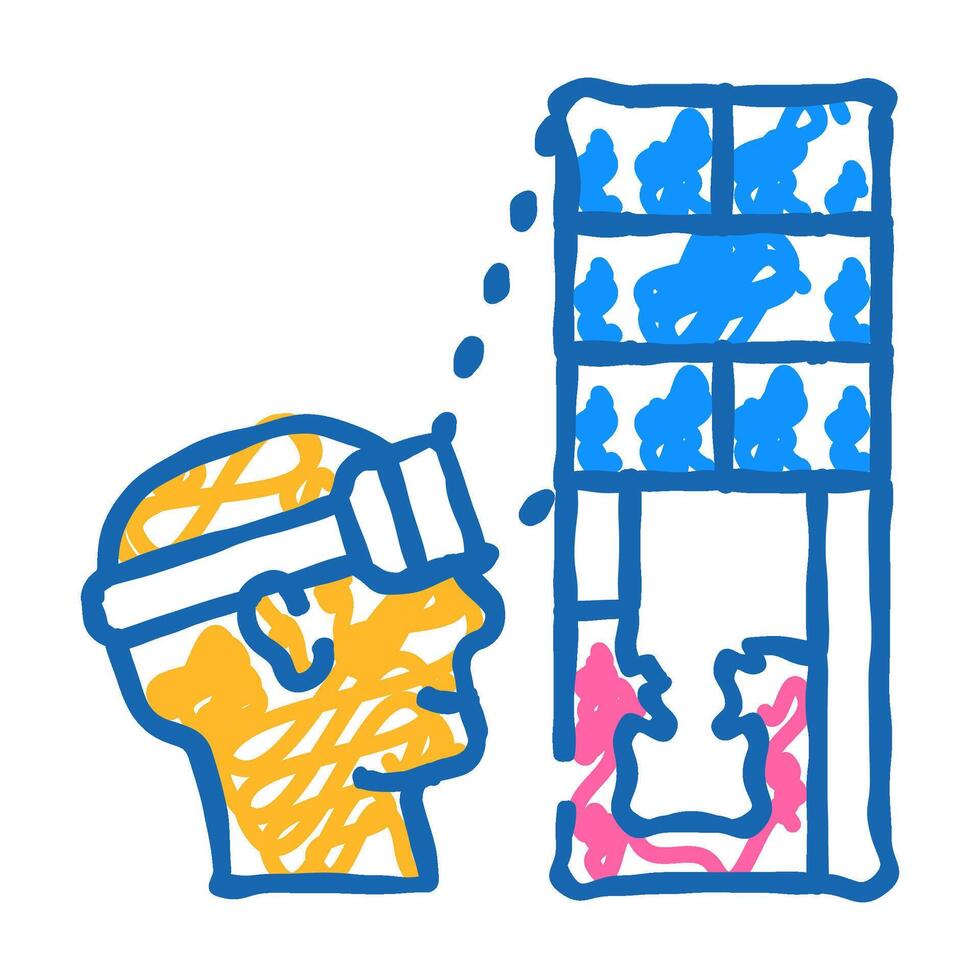 presentation future buildings with vr glasses icon doodle illustration vector