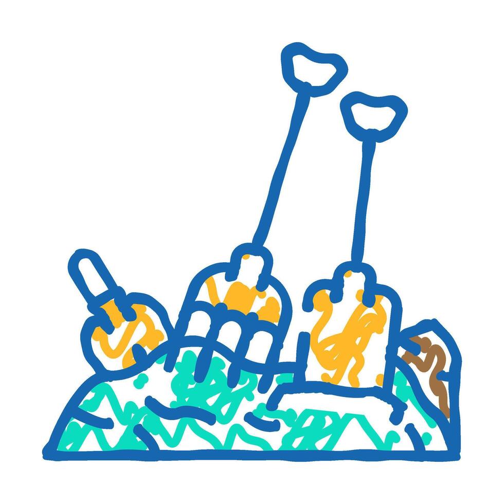 pitchfork and shovel tool on compost pile icon doodle illustration vector