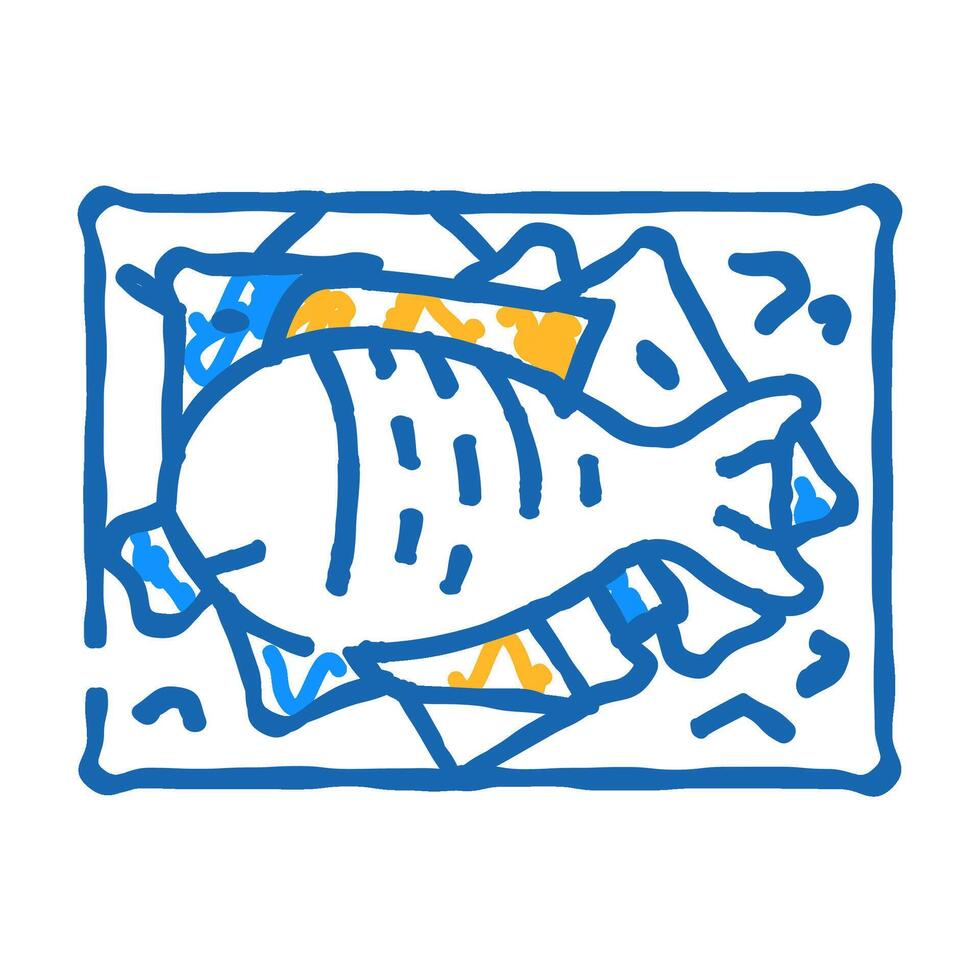 showcase with fish and ice icon doodle illustration vector