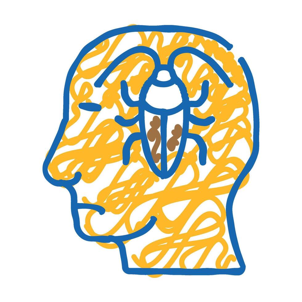 cockroaches in head, neurosis problem icon doodle illustration vector
