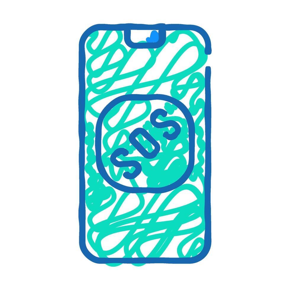 sos button on smartphone screen when neurosis icon doodle illustration vector