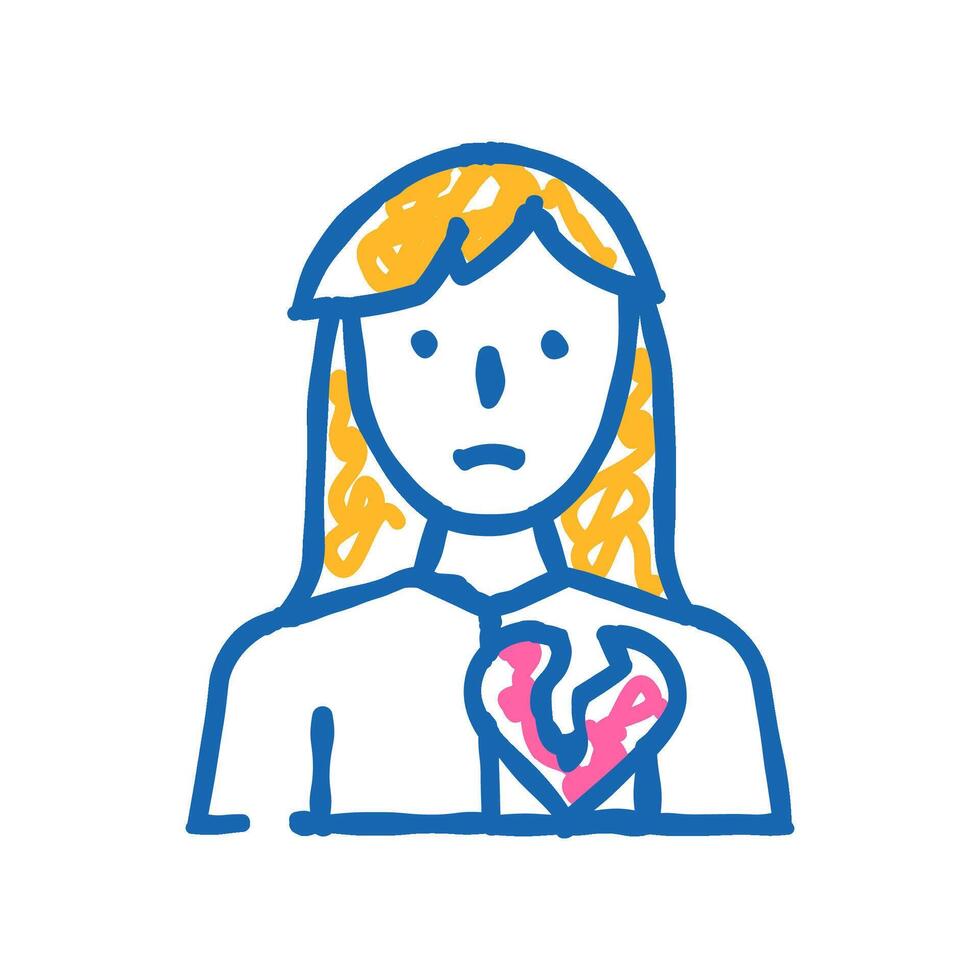 broken heart girl icon doodle illustration vector