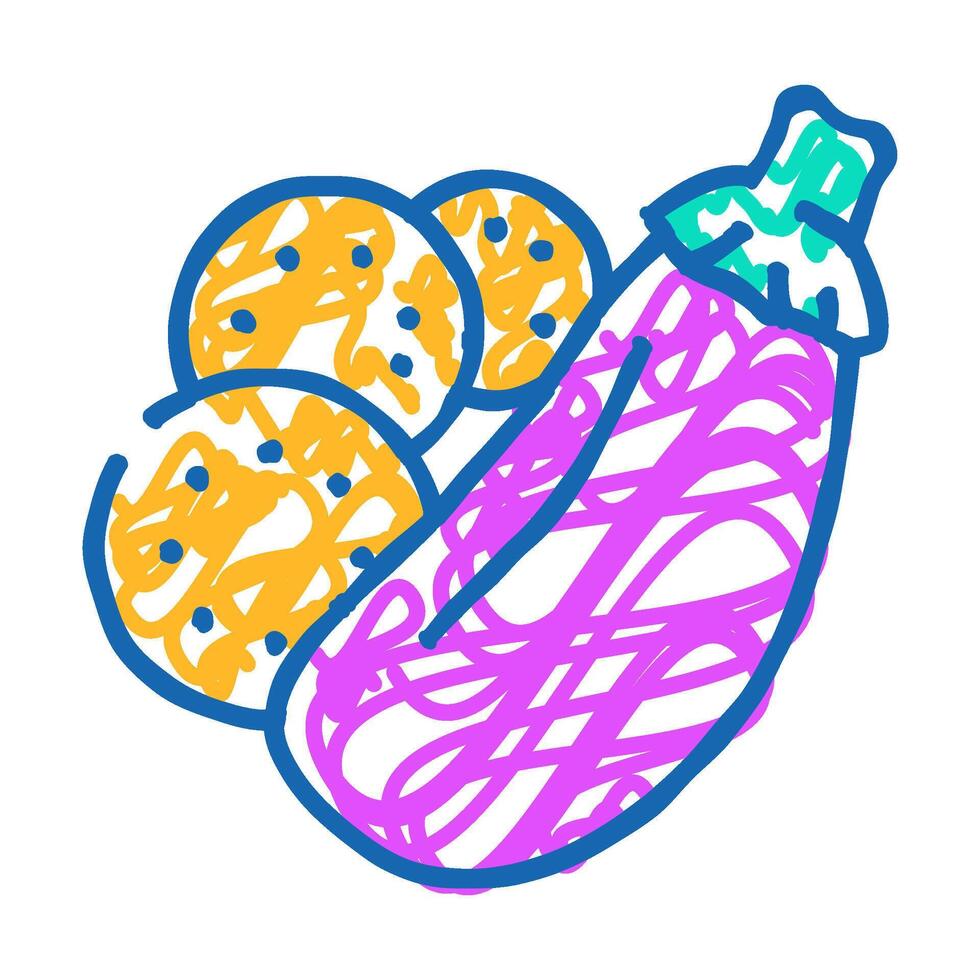 sliced round eggplant icon doodle illustration vector