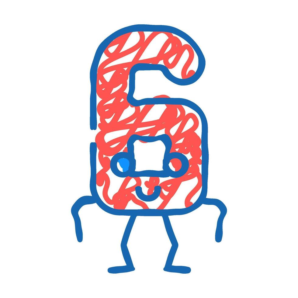 six number character icon doodle illustration vector