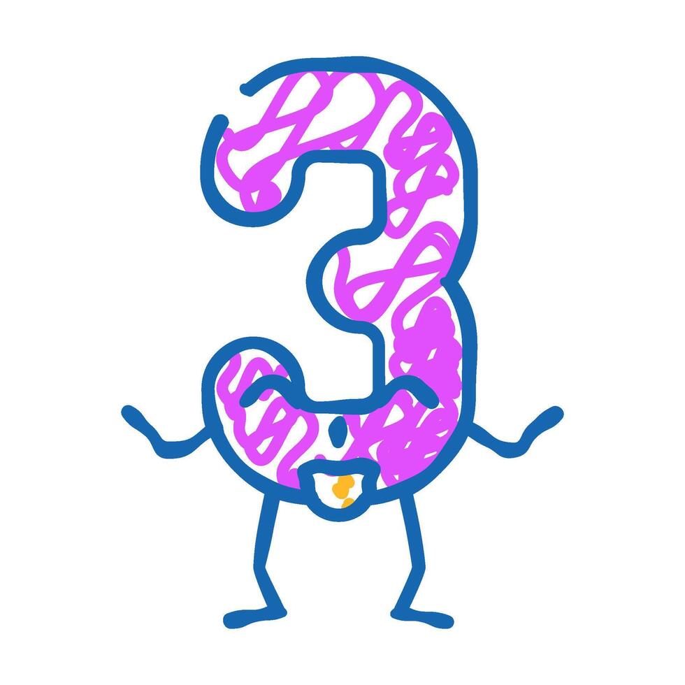 three number character icon doodle illustration vector