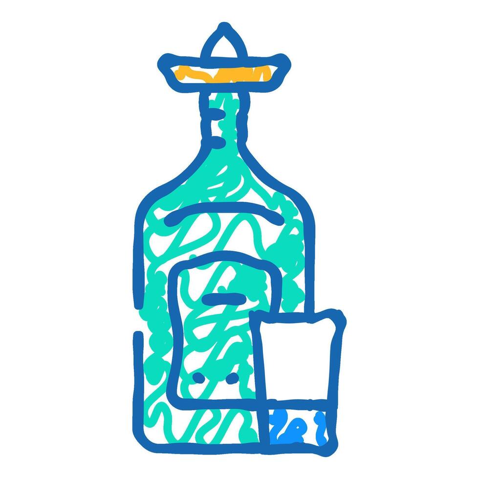 tequila glass bottle icon doodle illustration vector