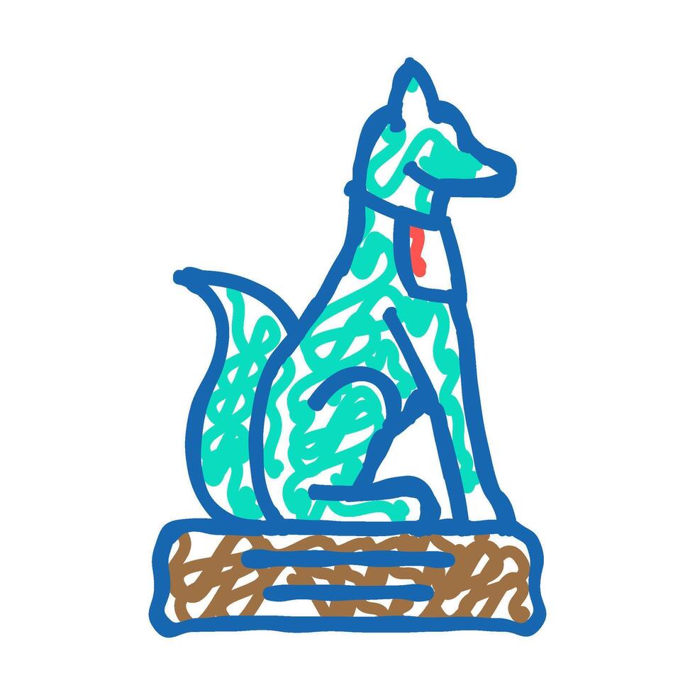 inari fox statue shintoism icon doodle illustration vector