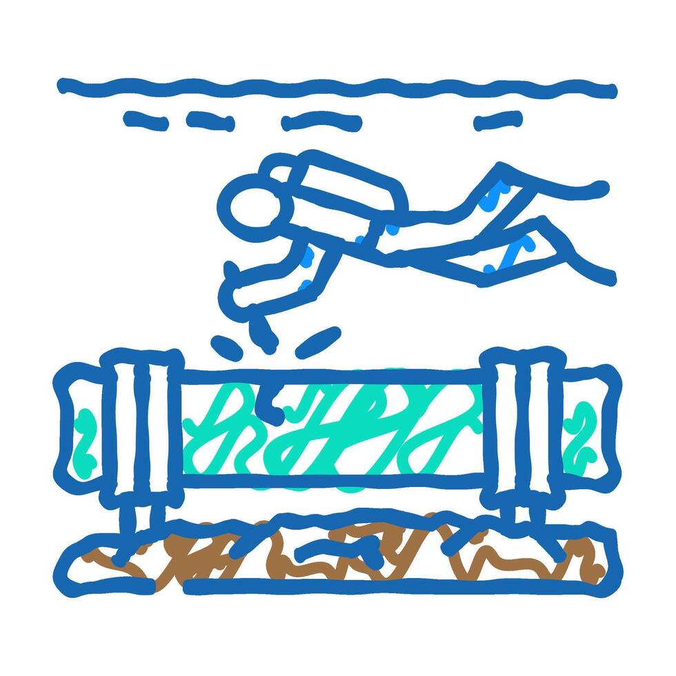 underwater welding ship icon doodle illustration vector