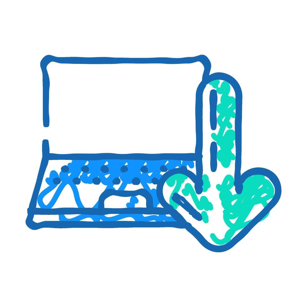 laptop downloading data computer icon doodle illustration vector