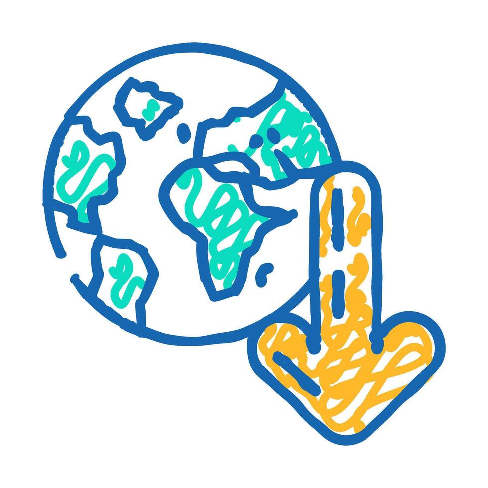 planet down arrow download data icon doodle illustration vector