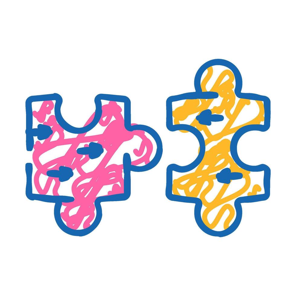 puzzle pieces coming together progress icon doodle illustration vector