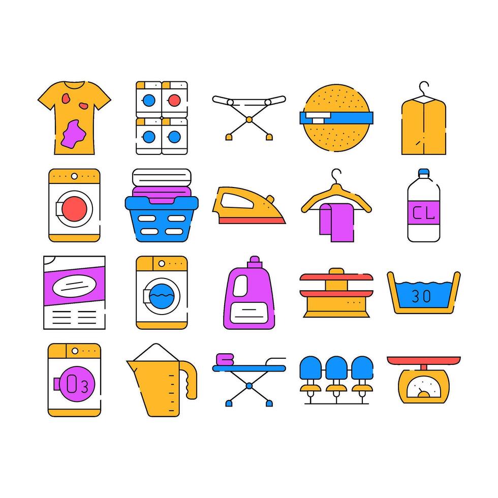 Laundry Service Tool Collection Icons Set vector