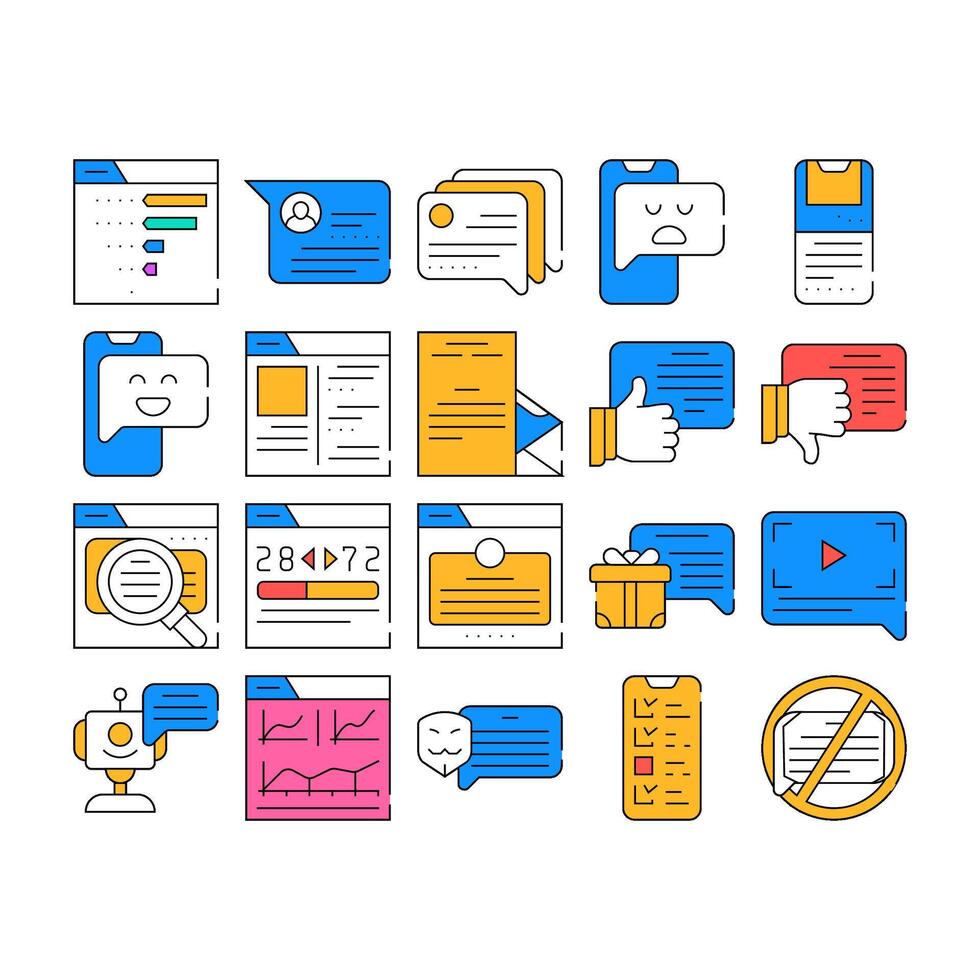 Client Review Feedback Collection Icons Set vector