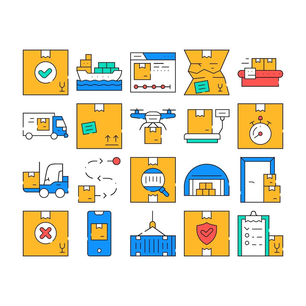 Logistics Service Collection Icons Set Illustrations vector