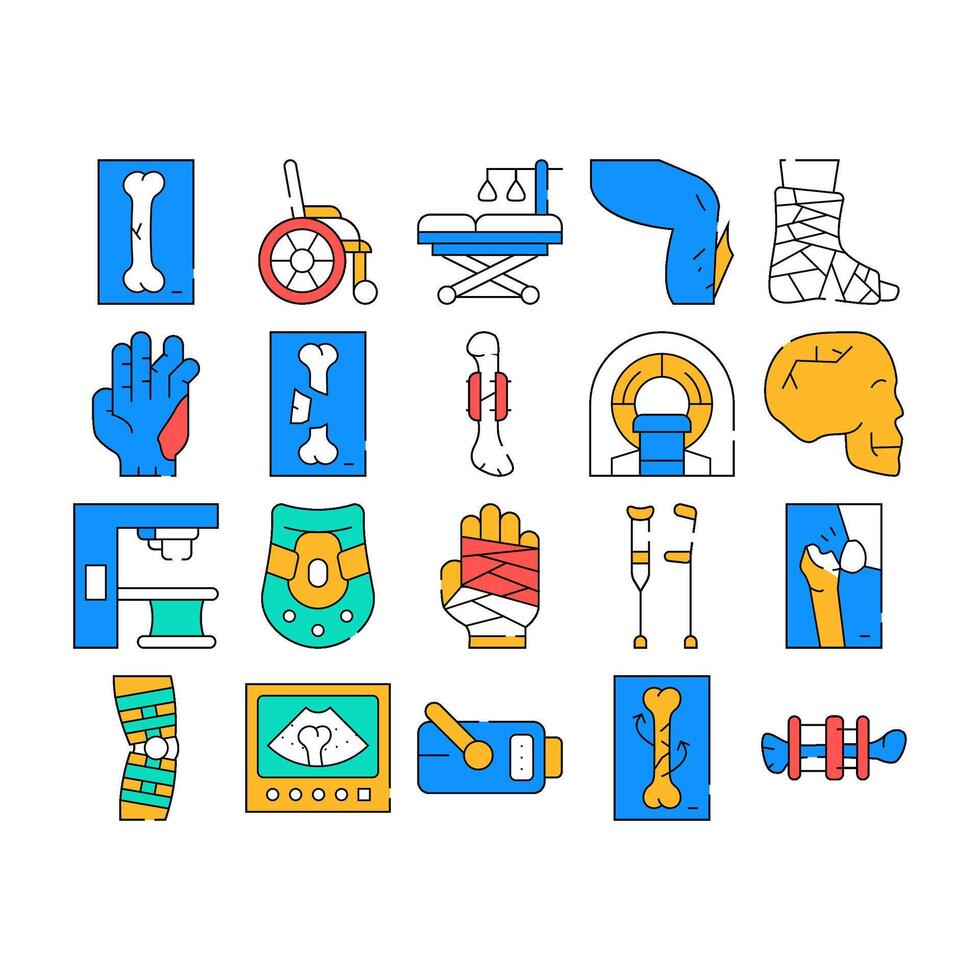 Fracture Accident Collection Icons Set isolated illustration vector