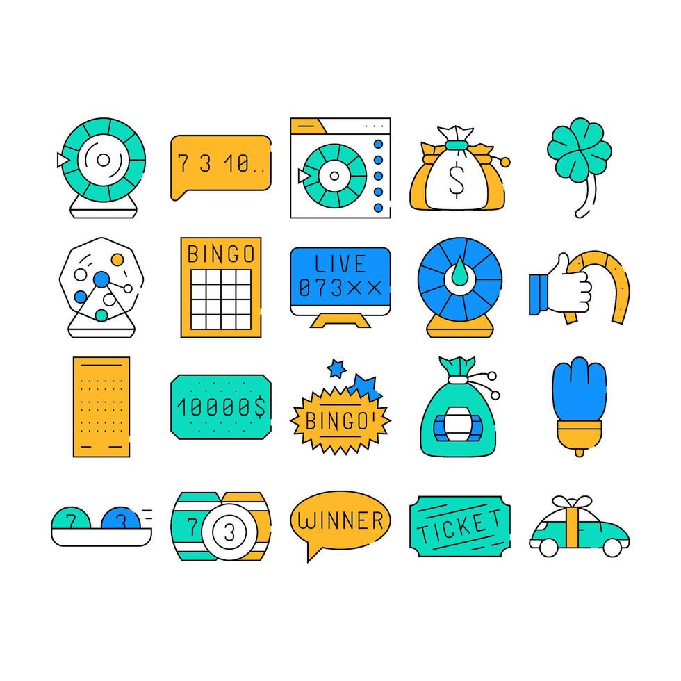 Raffle Lottery Game Collection Icons Set vector