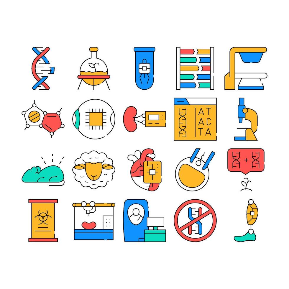 Biotech Technology Collection Icons Set Illustrations vector