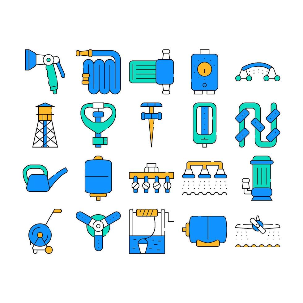 Irrigation System Collection Icons Set isolated illustration vector