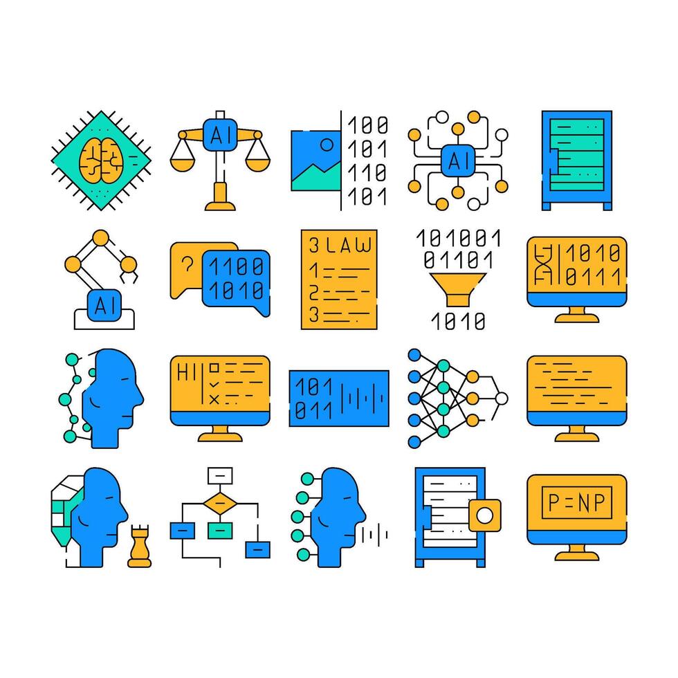 Artificial Intelligence System Icons Set isolated illustration vector