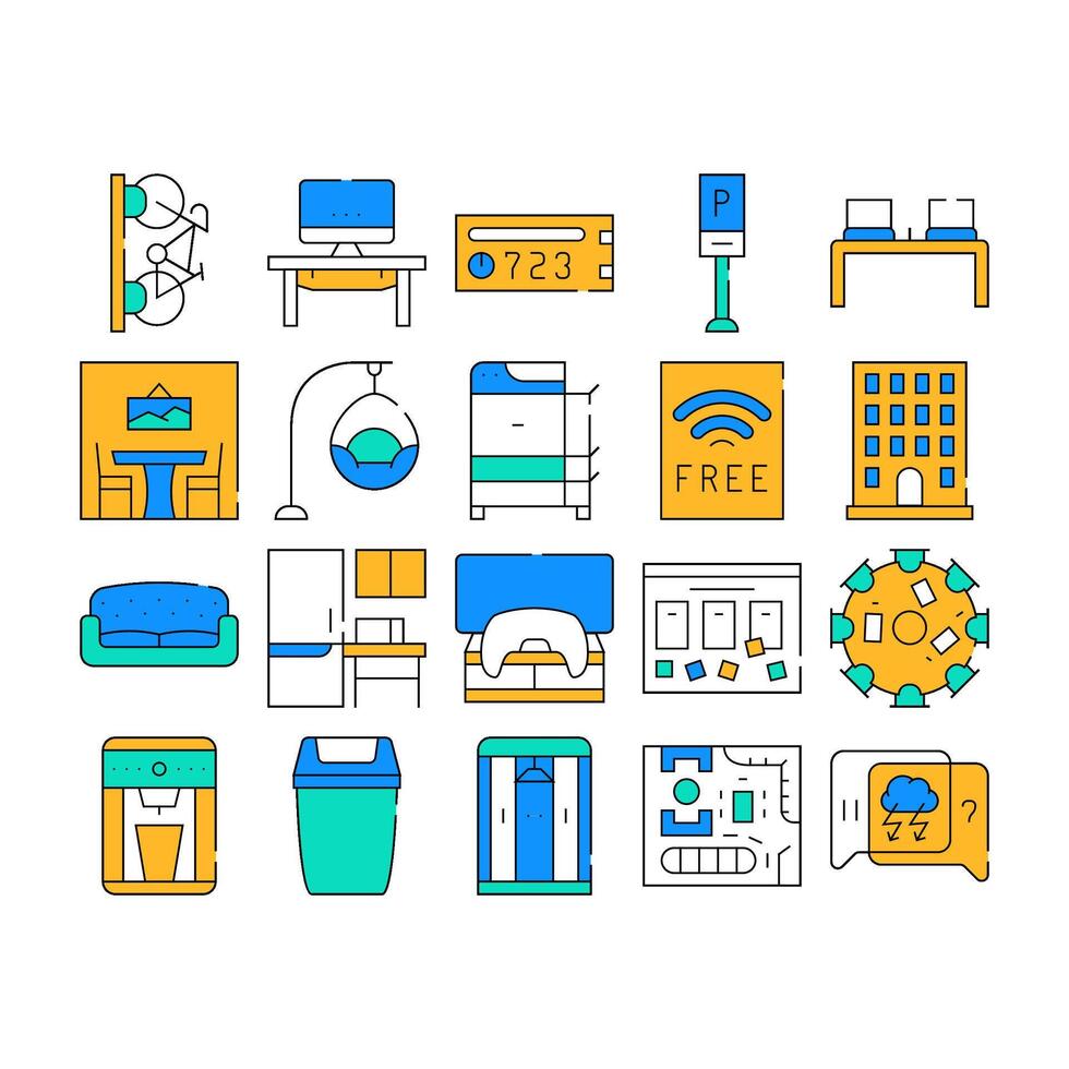 Coworking Work Office Collection Icons Set vector