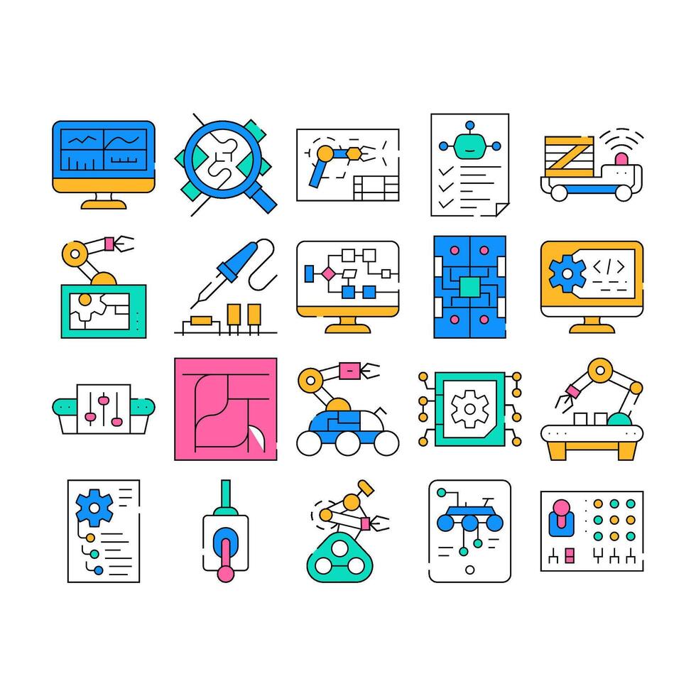 Automation Engineer Collection Icons Set Illustrations vector