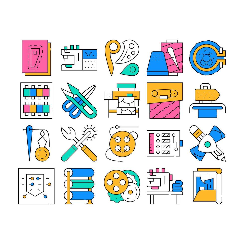 Sewing Craft Studio Collection Icons Set vector