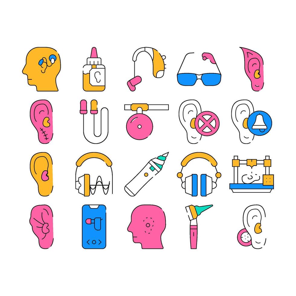 Hearing Equipment Collection Icons Set Illustrations vector